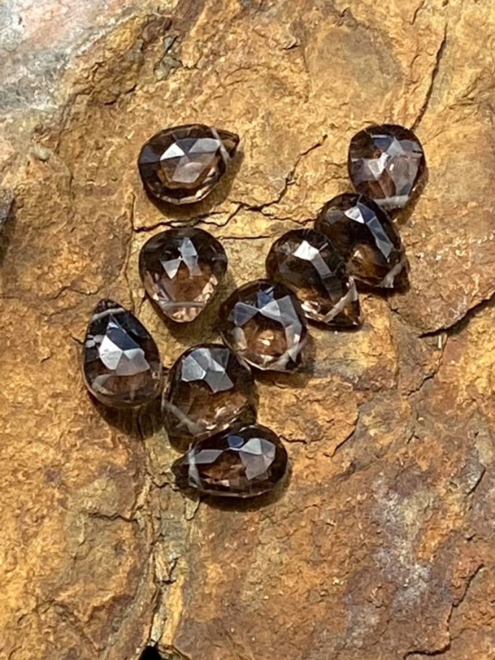 Set of 9 Smokey Quartz Beads, NWT, Drilled, 13Carats, 8mmx10mm